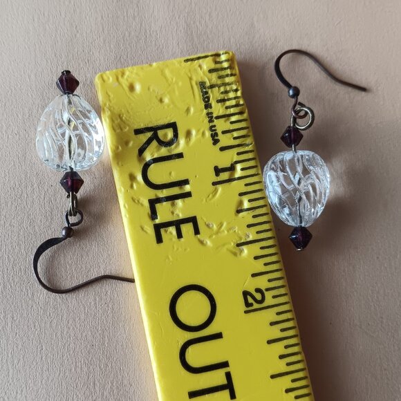 Handma Earrings With Textured Glass Heart Beads Mounted on Aged Copper Fishhooks - Picture 4 of 16